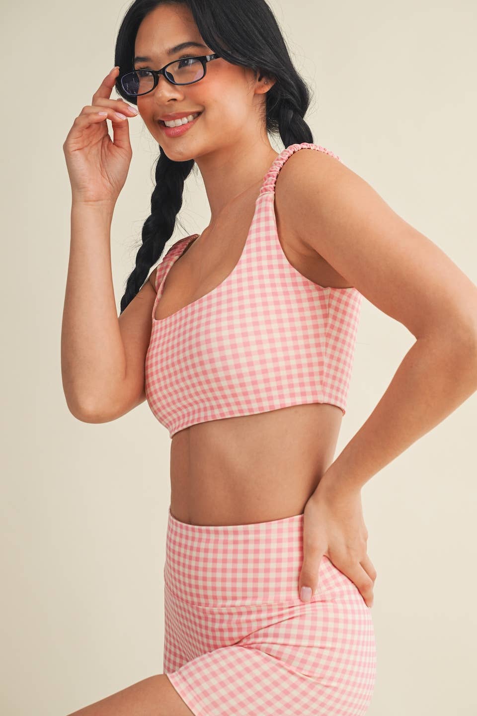 Gingham Print Ruched Bra Top
