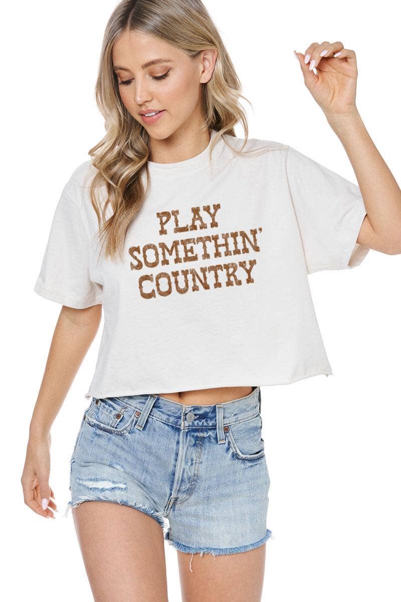 Zutter Play Somethin' Country Western Graphic Faux Crop Tee