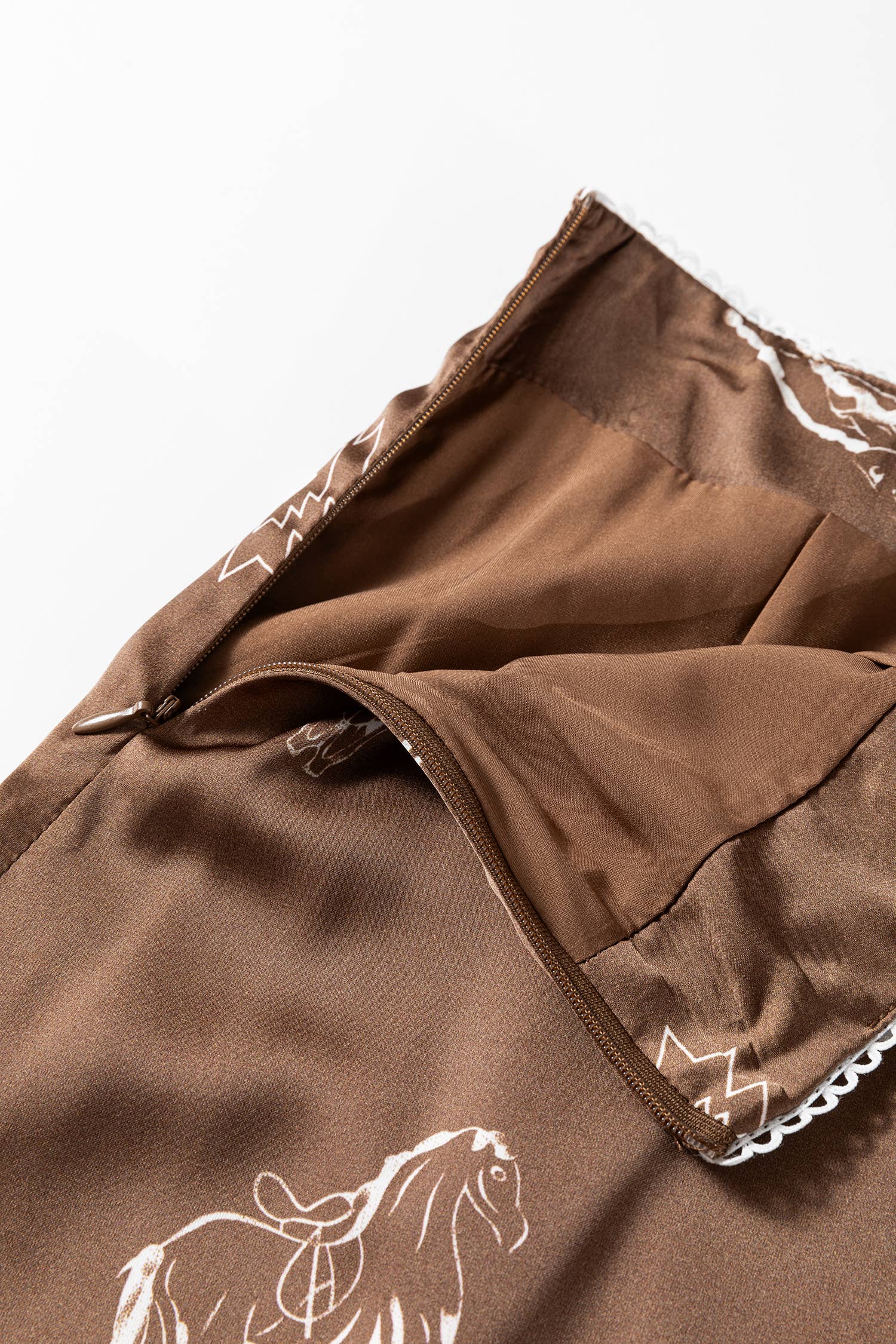 Fashion-W Western Print Satin Long Skirt