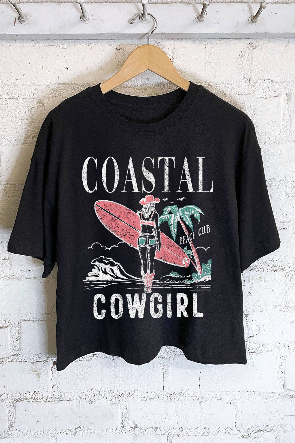 COASTAL COWGIRL BEACH CLUB GRAPHIC LONG CROP TOP