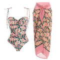 Little pink floral strappy one piece swimsuit