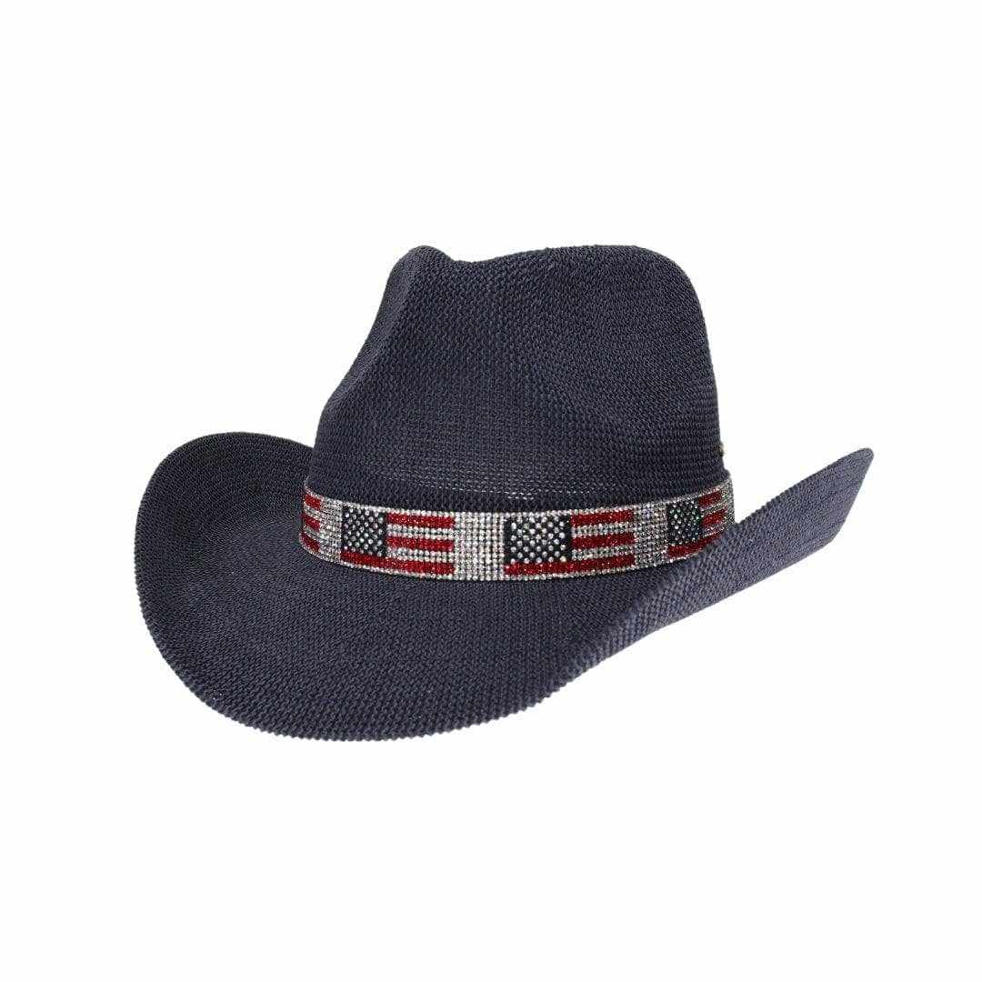 CBC0030 Fairhope Rhinestone American Flag Band Straw Cowboy Hat