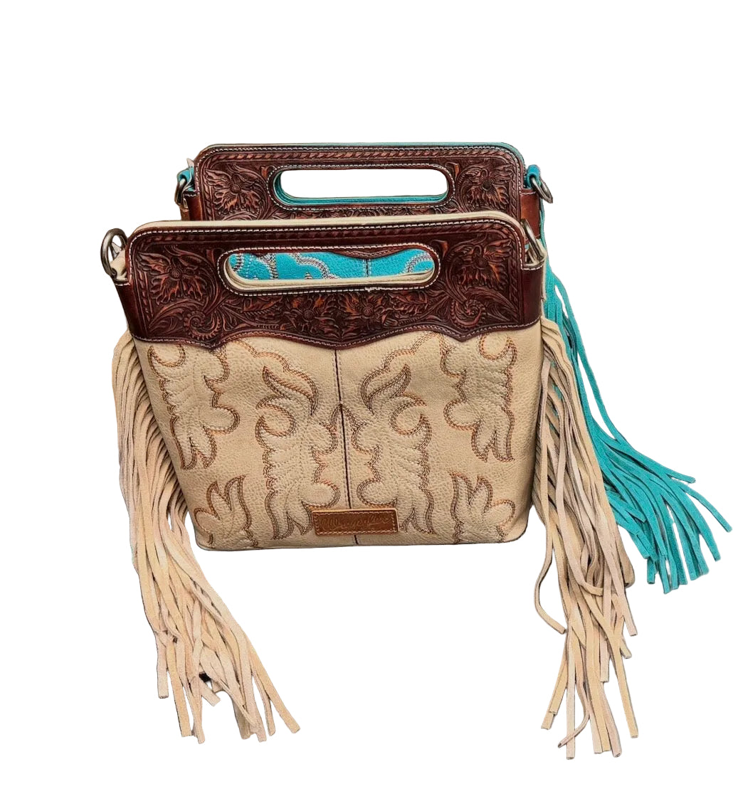 Wrangler Top Handle Embroidered Fringe Tote/Crossbody