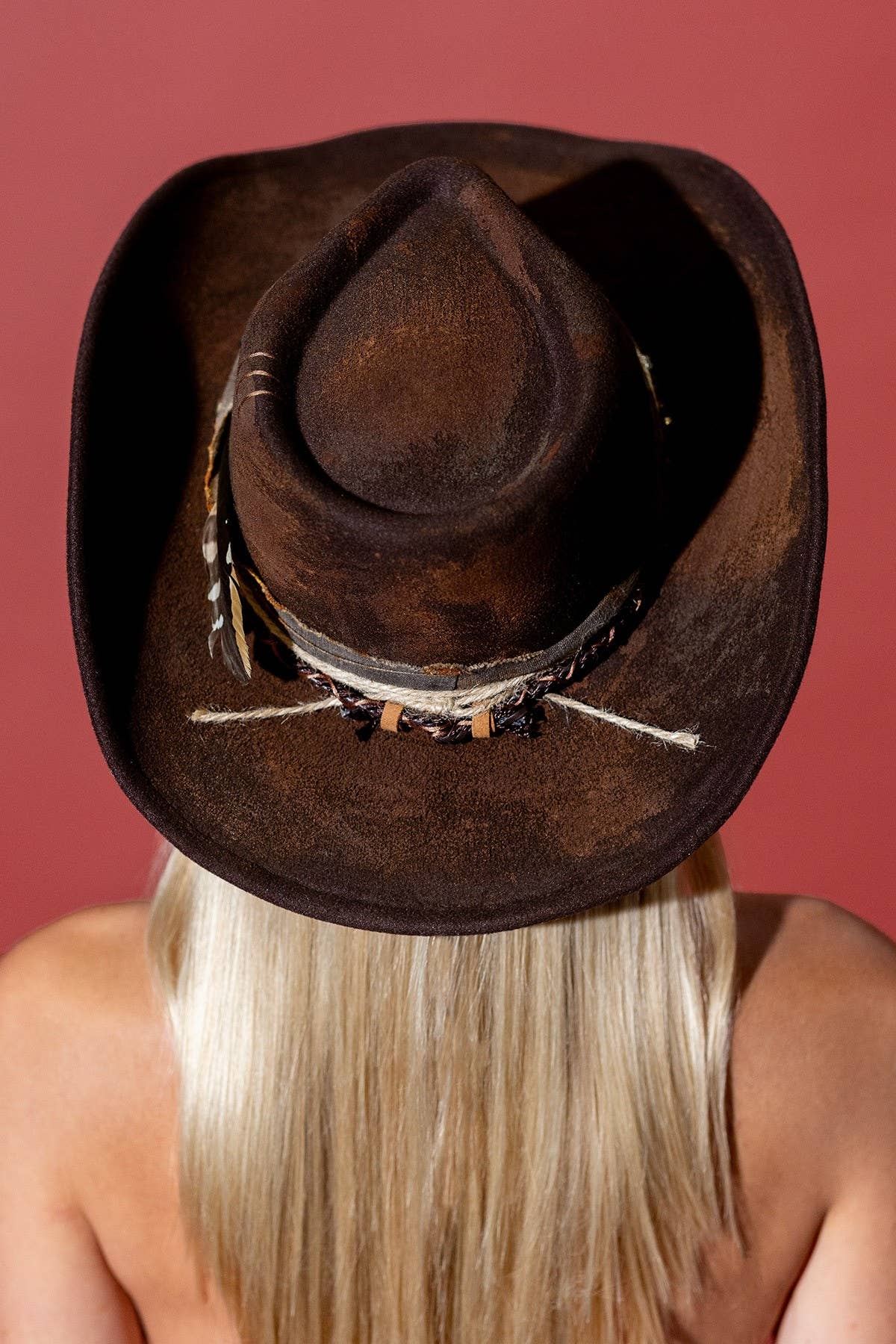 Vintage Versatile Shapeable Cowgirl Hat & Fedora with Beaded Band - Polyester, One Size, Brown