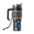 Myra Bags Concho Crest Western Tooled Waterr Bottle in Black Stainless Steel with Leather Wrap and Handle