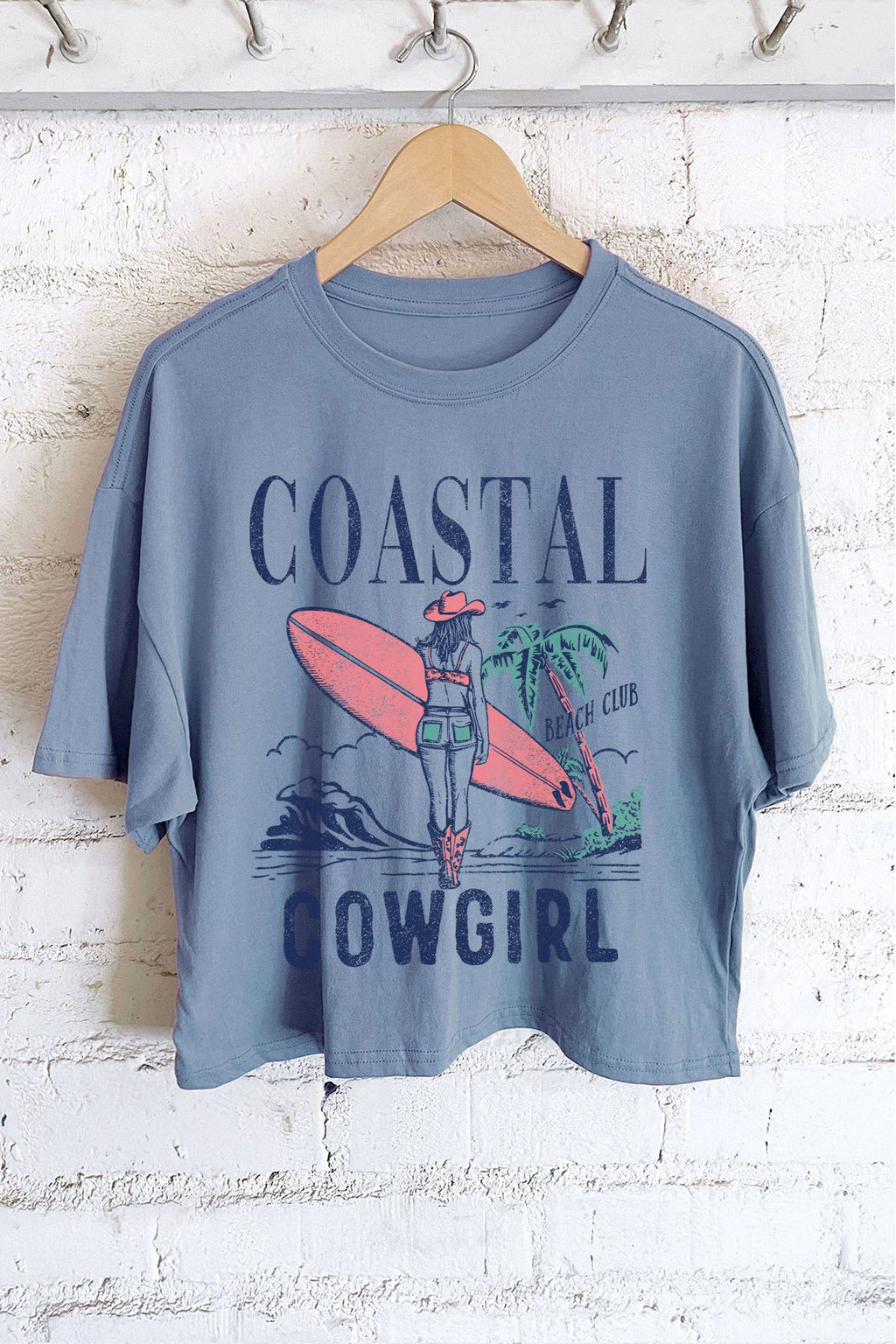 COASTAL COWGIRL BEACH CLUB GRAPHIC LONG CROP TOP