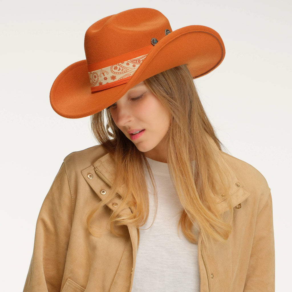 C.C Paisley Band with Western Charm Vegan Felt Cowboy Hat