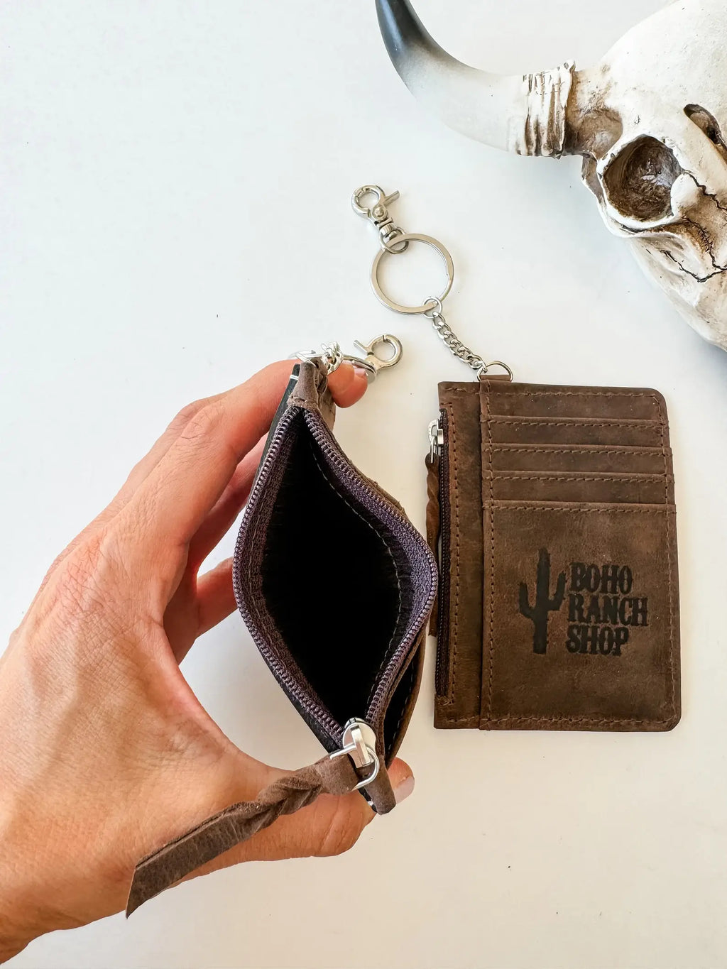 Western Cowhide Leather Keychain Wallet Longhorn Thunderbird