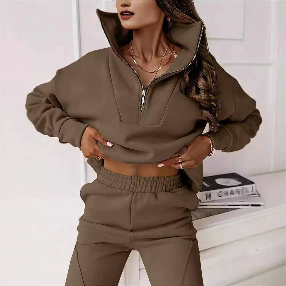 Half-Zipped Collar Sweatshirt Piping Pants Set