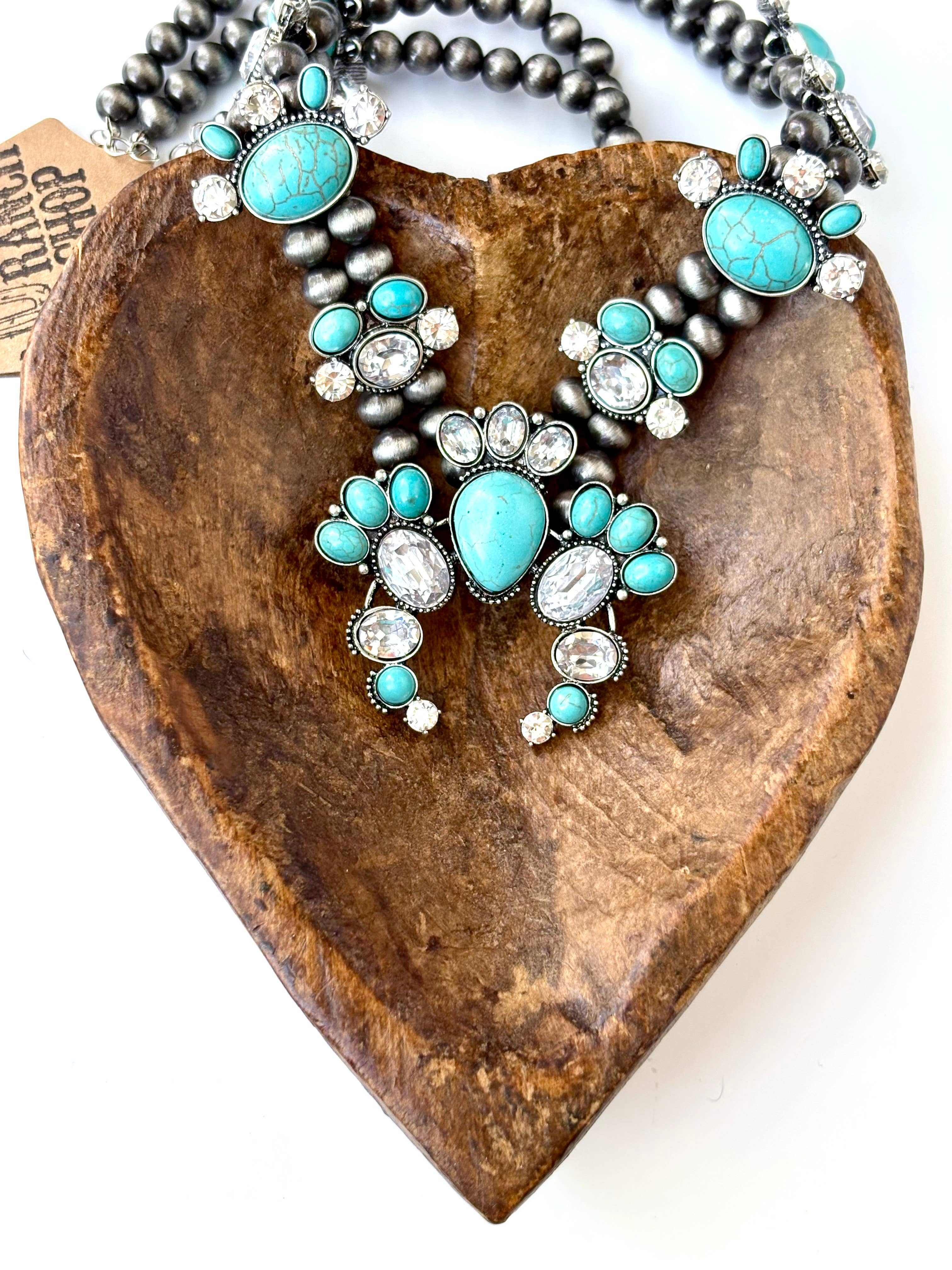 Western Squash Blossom Stone Pendant Navajo Pearl Necklace