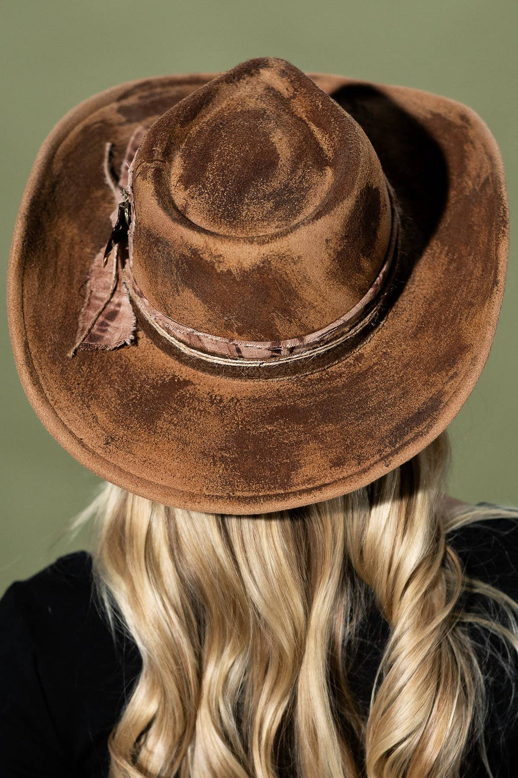 Rustic Shapeable 2-in-1 Cowgirl Fedora Hat with Distressed Fabric Band -Women's One Size, Taupe