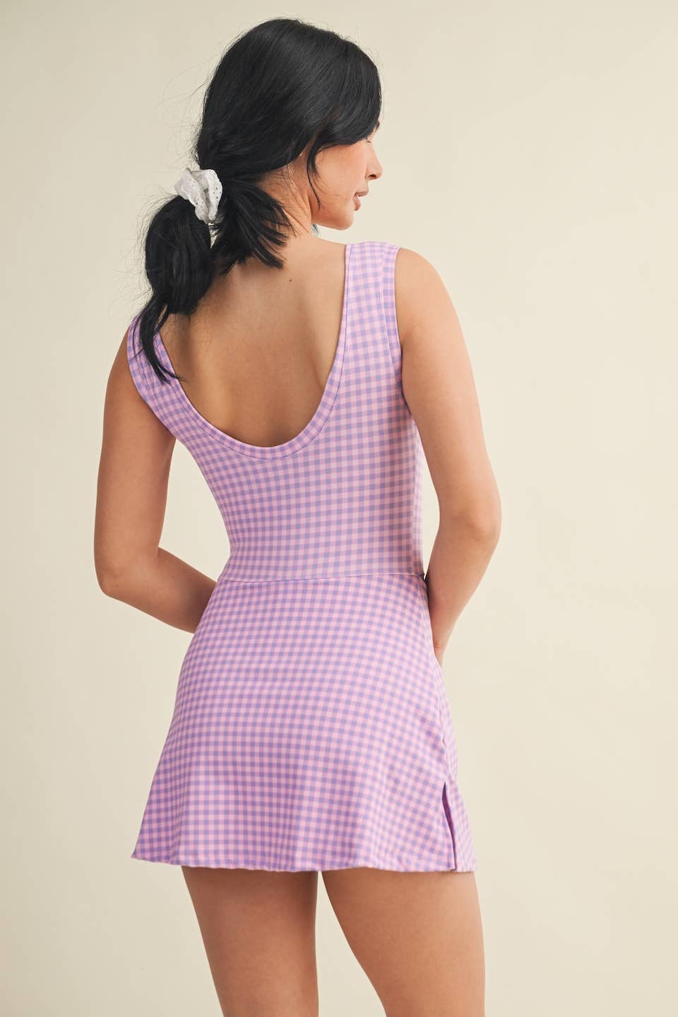 Gingham Print Sleeveless Wrap Tie Front Dress