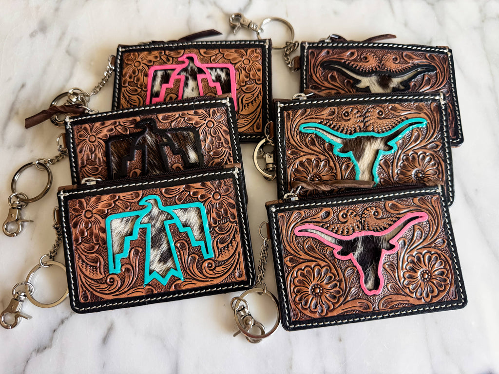 Longhorn Freebird Western Cowhide Leather Keychain Wallet