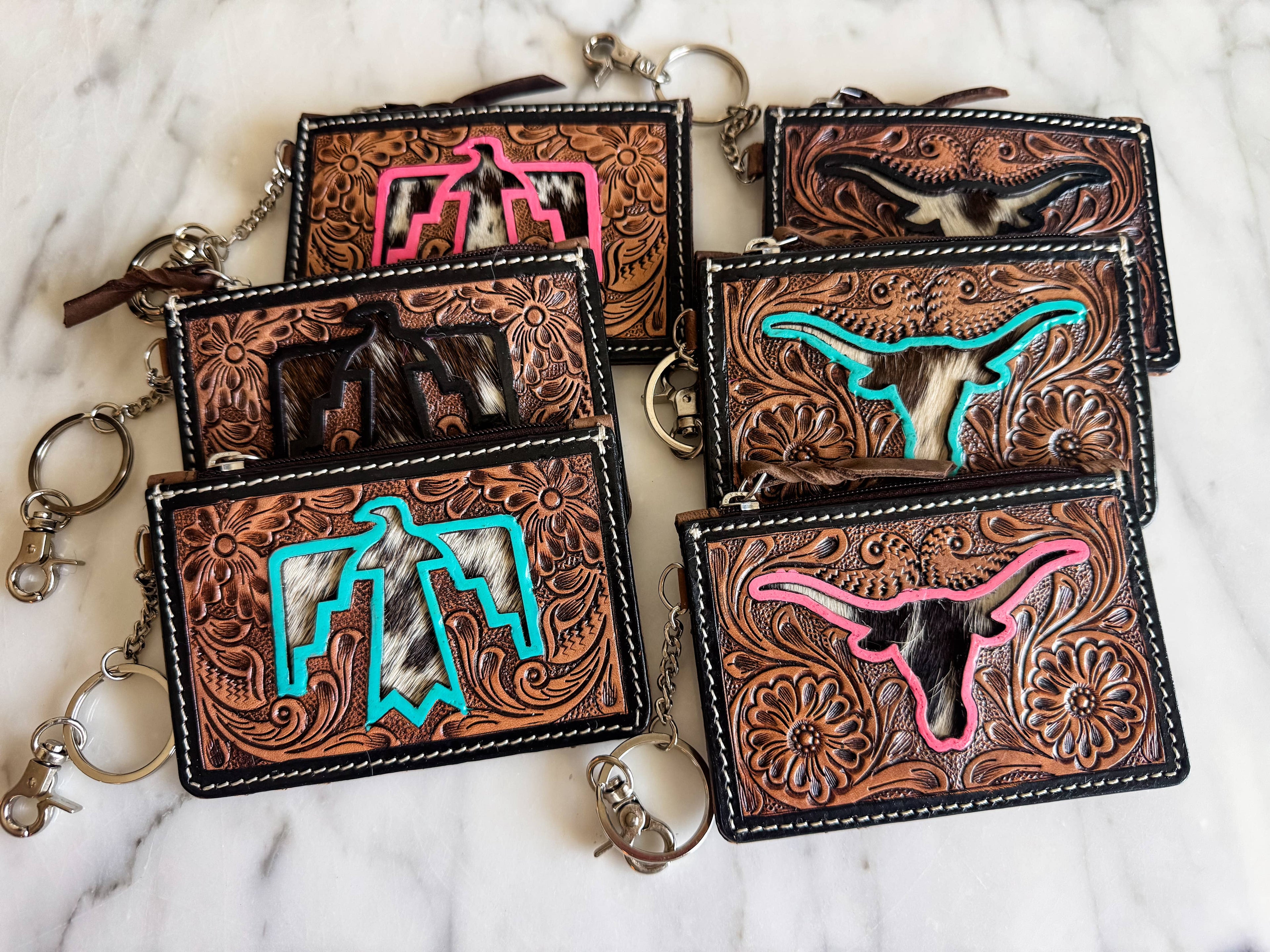 Longhorn Freebird Western Cowhide Leather Keychain Wallet