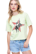 Western Rodeo Cowboy Vintage Graphic Crew Neck Faux Crop Top