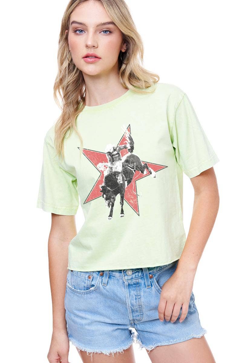 Western Rodeo Cowboy Vintage Graphic Crew Neck Faux Crop Top