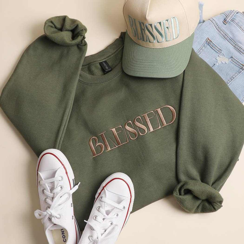 BLESSED Embroidered Fleece Heavyweight Sweatshirt