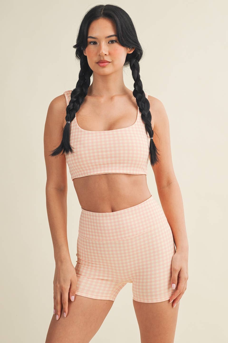 Gingham Print Ruched Bra Top