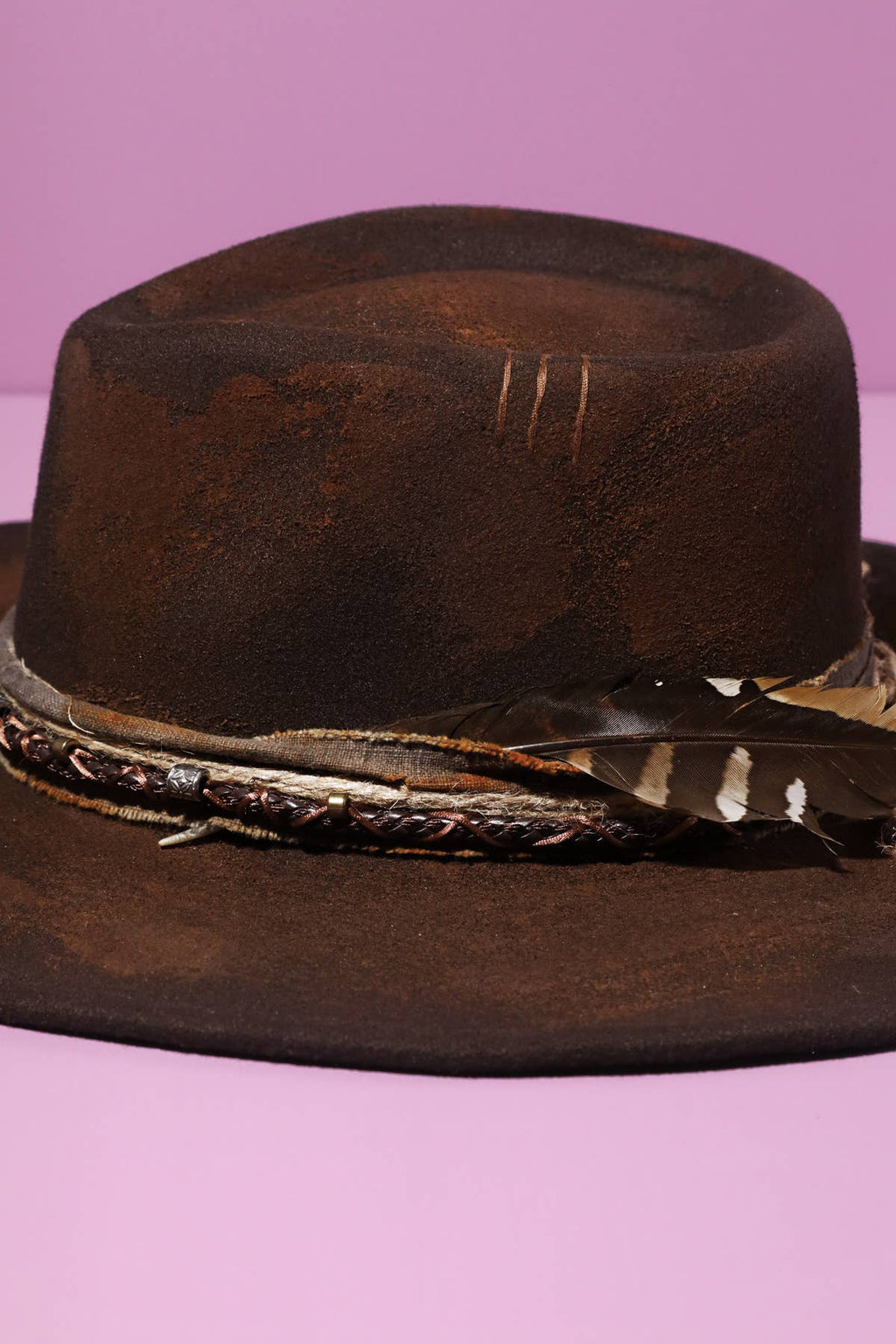 Vintage Versatile Shapeable Cowgirl Hat & Fedora with Beaded Band - Polyester, One Size, Brown