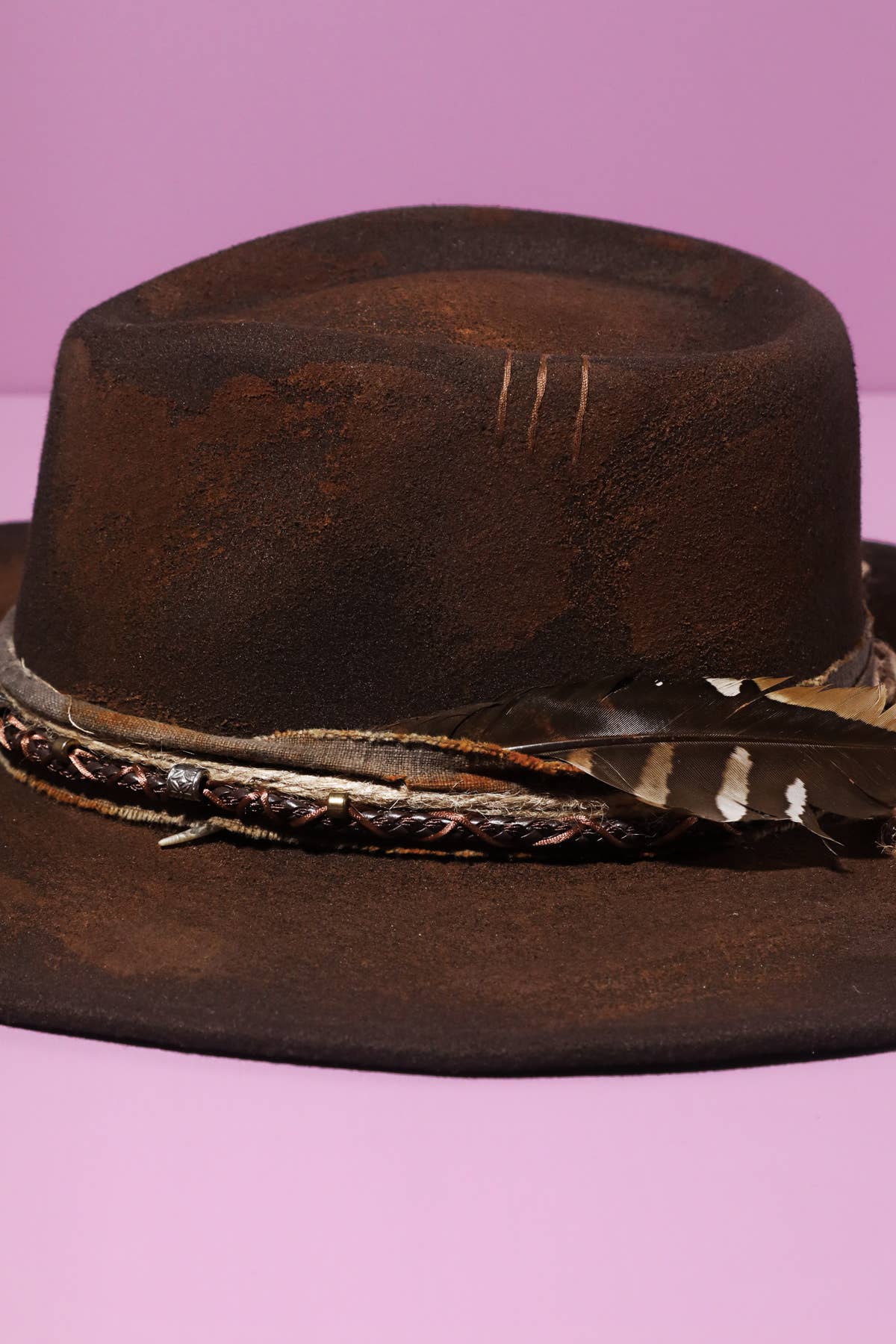 Vintage Versatile Shapeable Cowgirl Hat & Fedora with Beaded Band - Polyester, One Size, Brown
