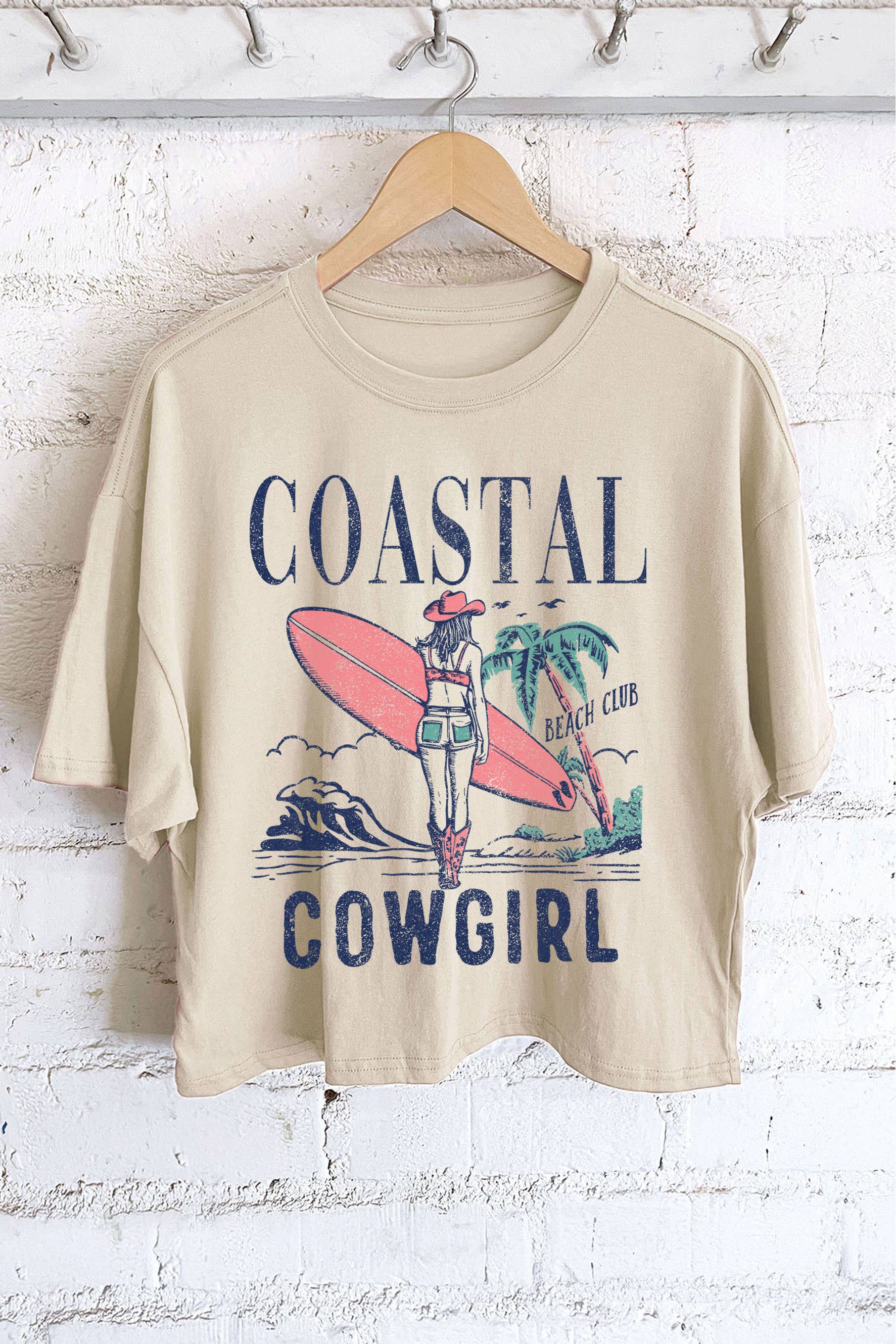 COASTAL COWGIRL BEACH CLUB GRAPHIC LONG CROP TOP
