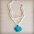 **Long White Turquoise Beaded Necklace w/ Genuine Regalite Pendant 263c