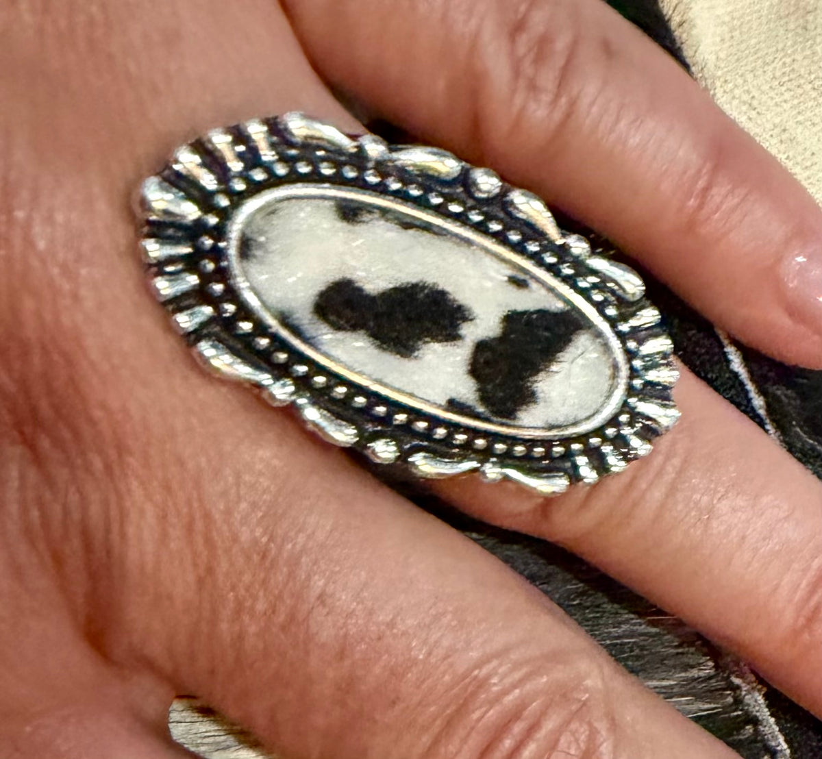 Myra Outlaw Hairon Cowhide Western Boho Statement Adjustable Ring