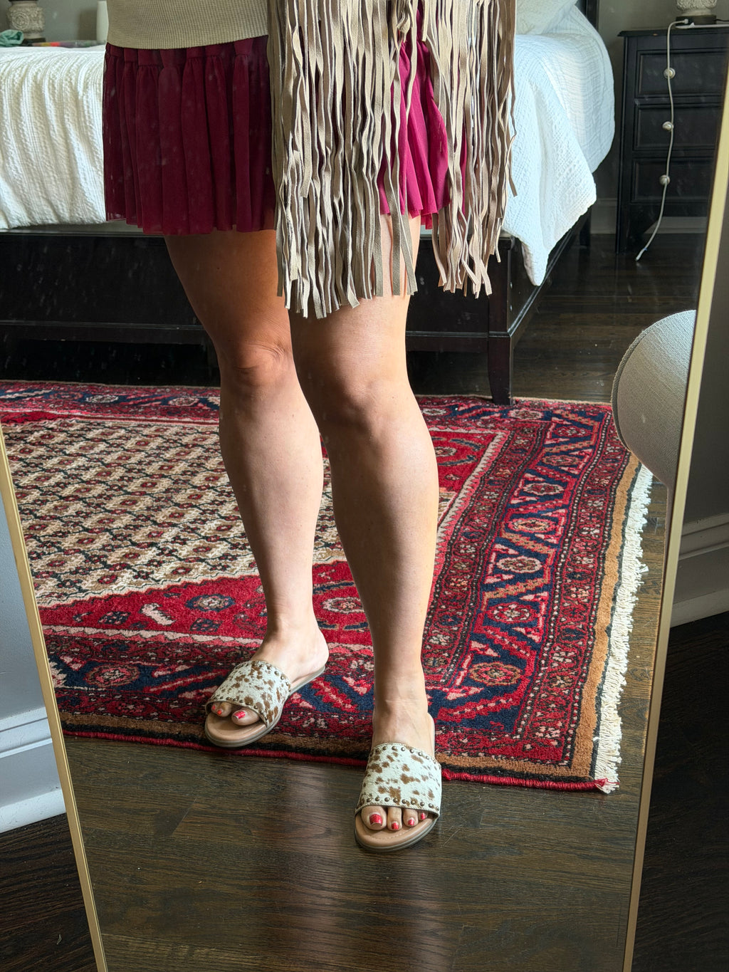Myra Lettie Ridge Brown Cowhide Slide Sandals | Western Hair On