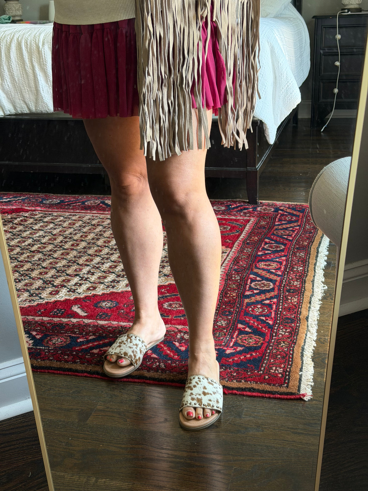 Myra Lettie Ridge Brown Cowhide Slide Sandals | Western Hair On