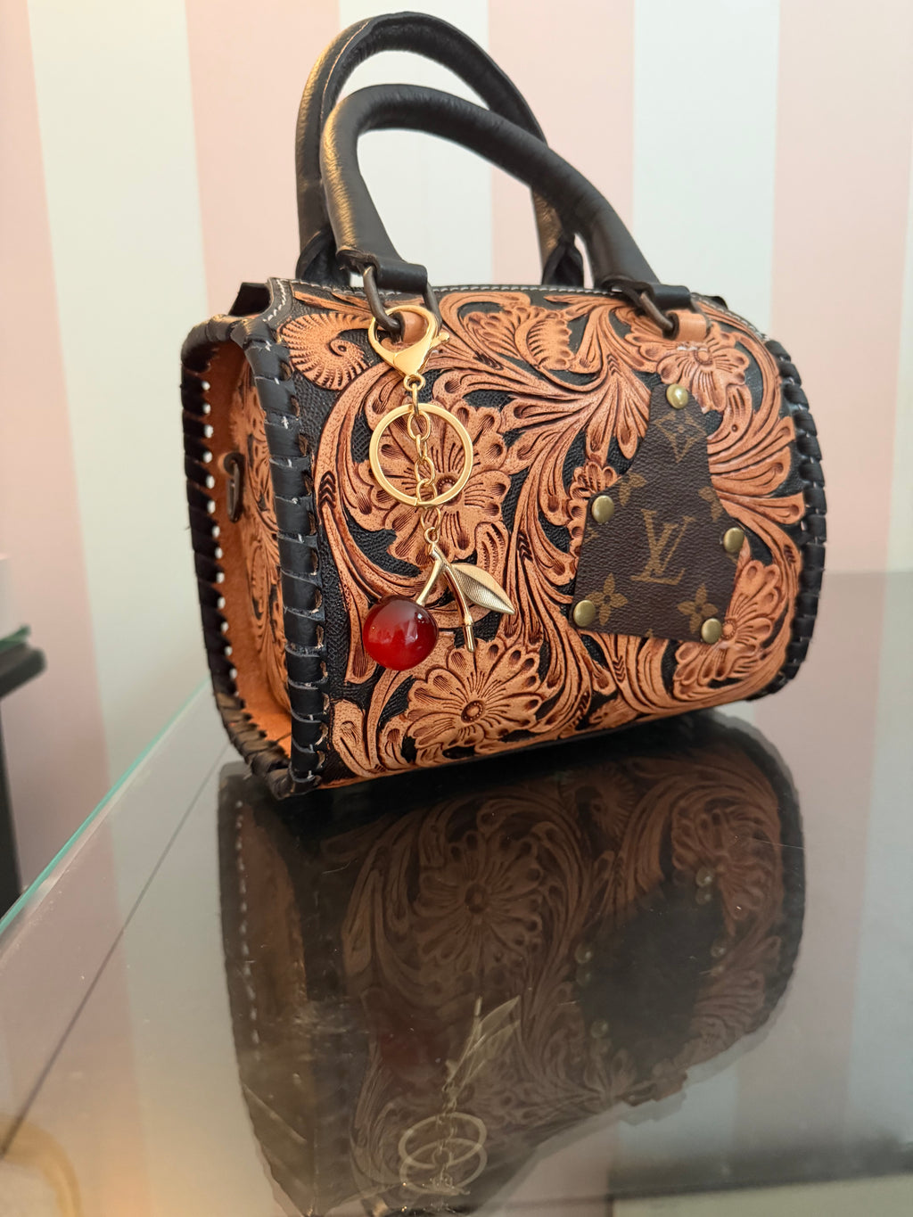 Upcycled Louis Vuitton Speedy Handbag | Hand-Tooled Western Cherry Leather