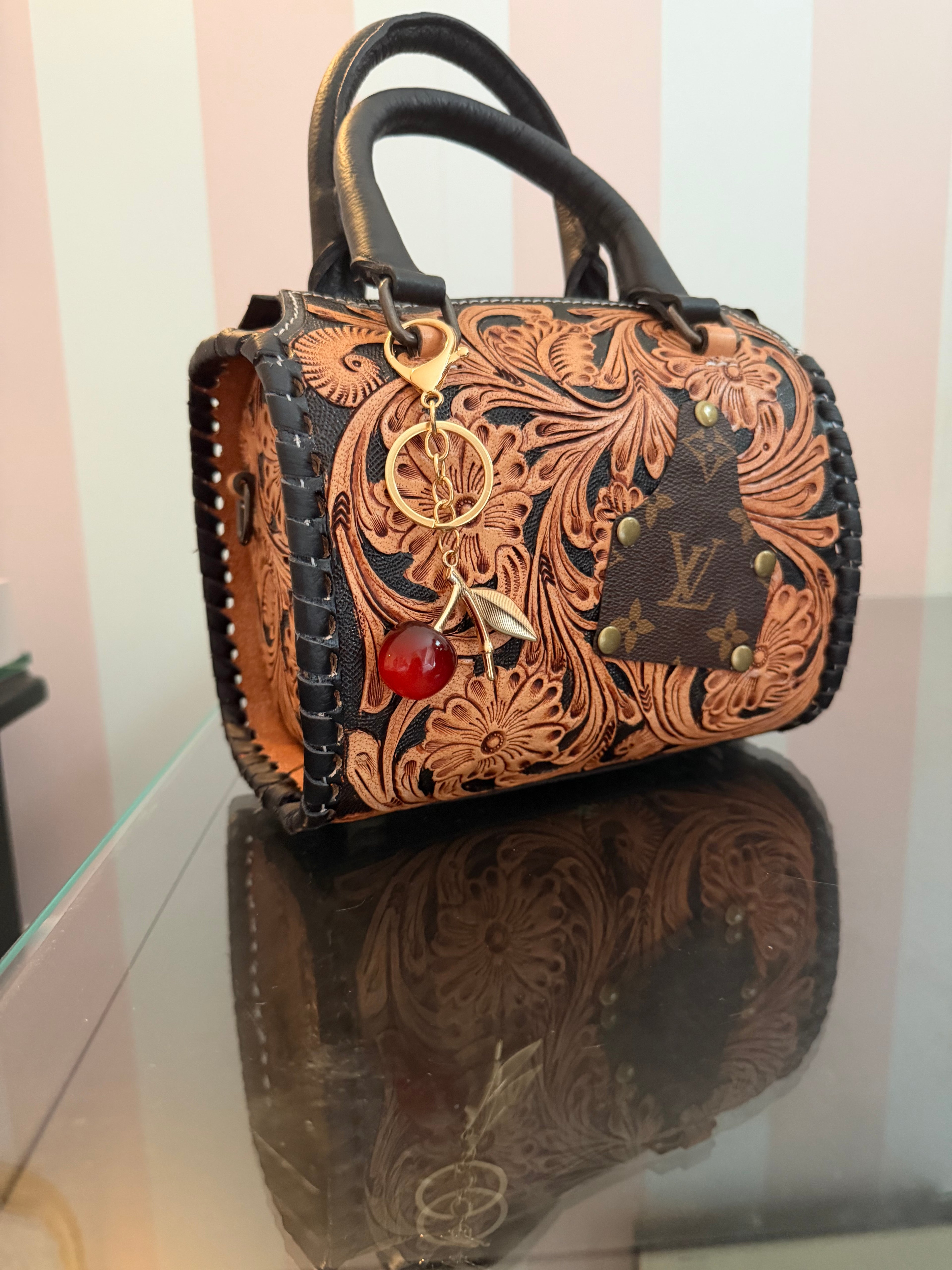 Upcycled Louis Vuitton Speedy Handbag | Hand-Tooled Western Cherry Leather