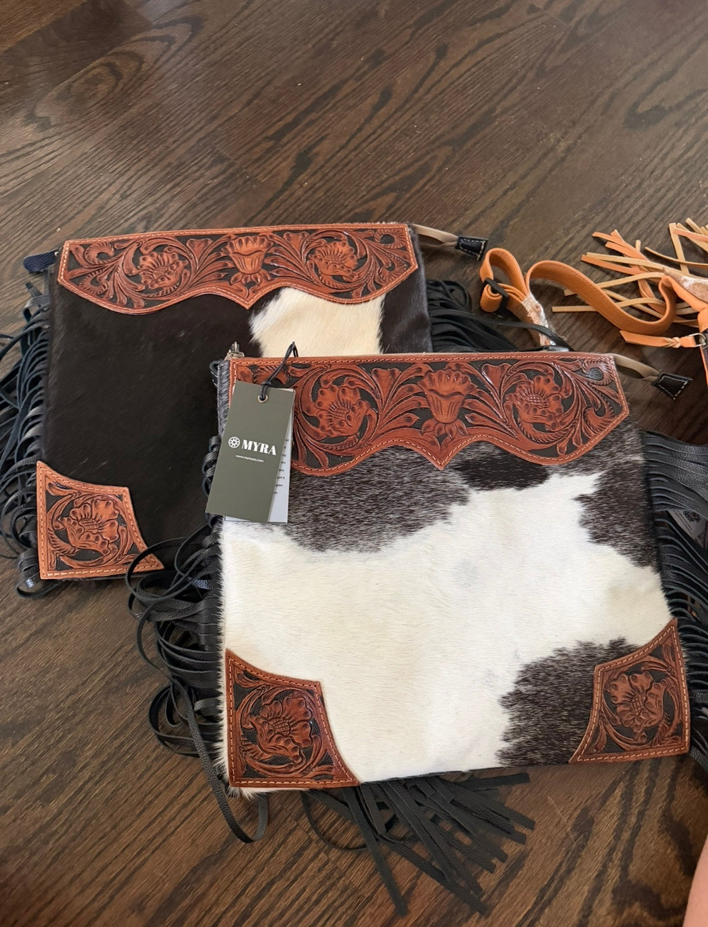 Myra Tumbleweed Trail Fringed Hand-Tooled Bag
