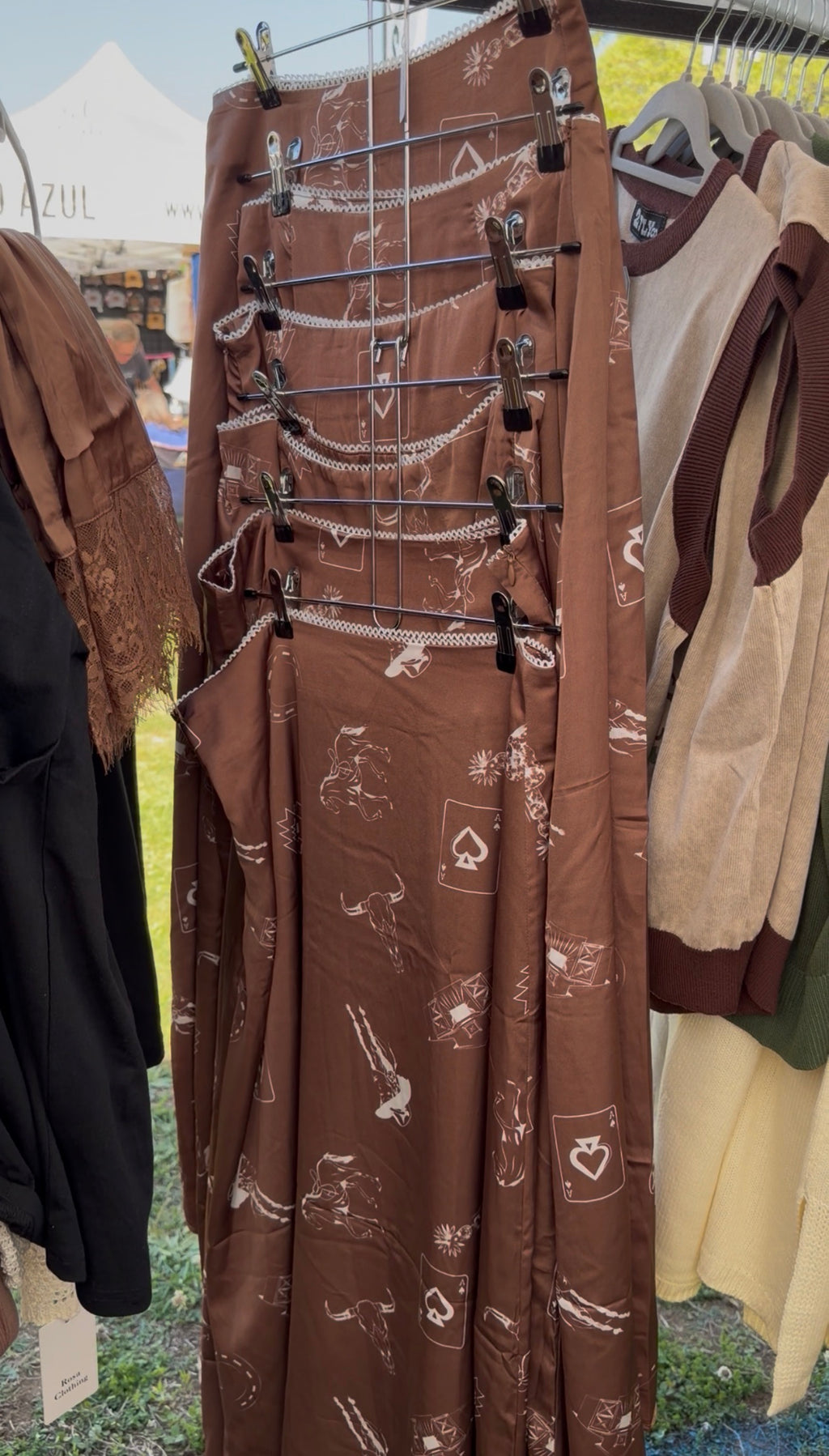 Western Print Satin Long Skirt