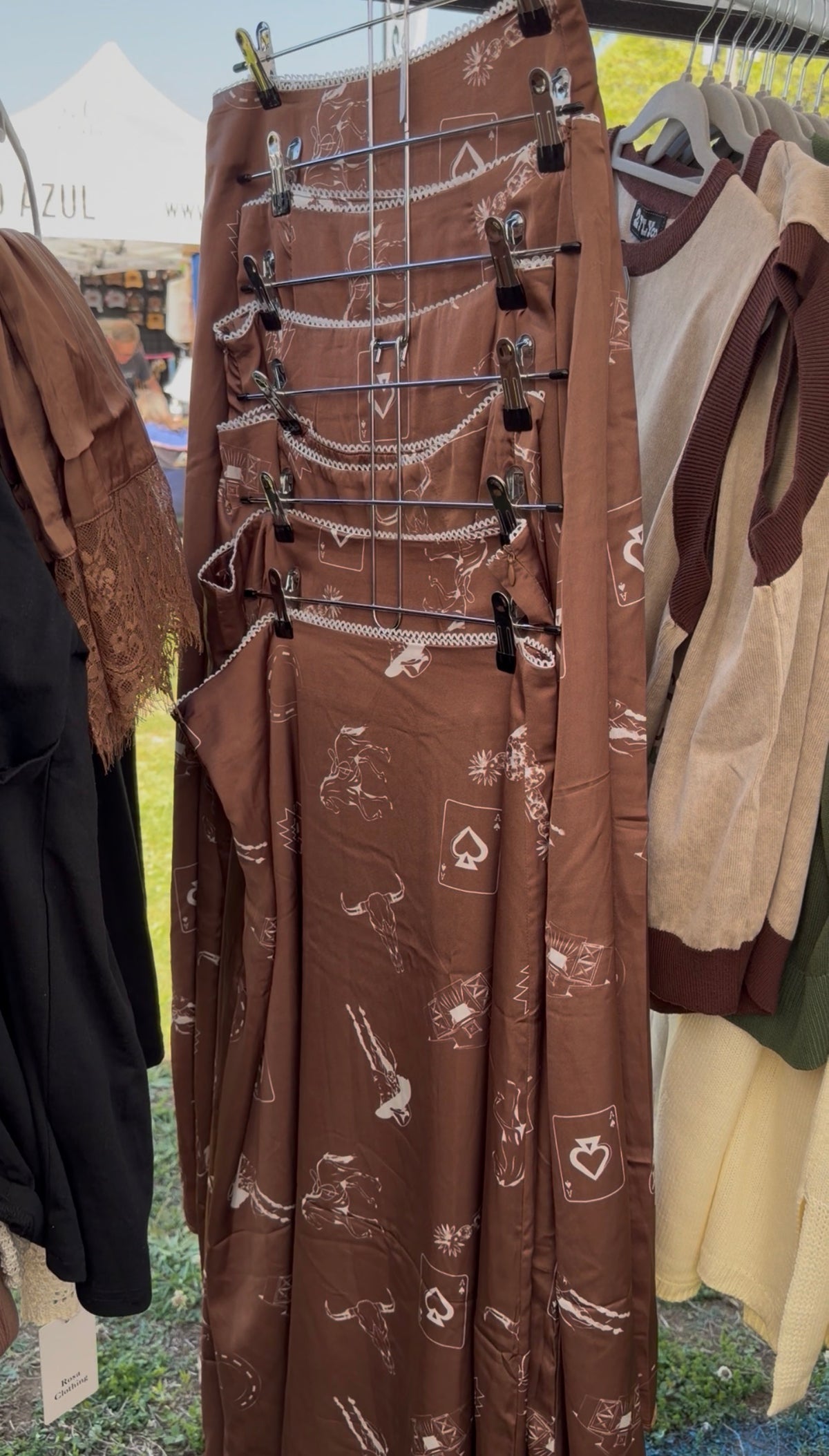Western Print Satin Long Skirt