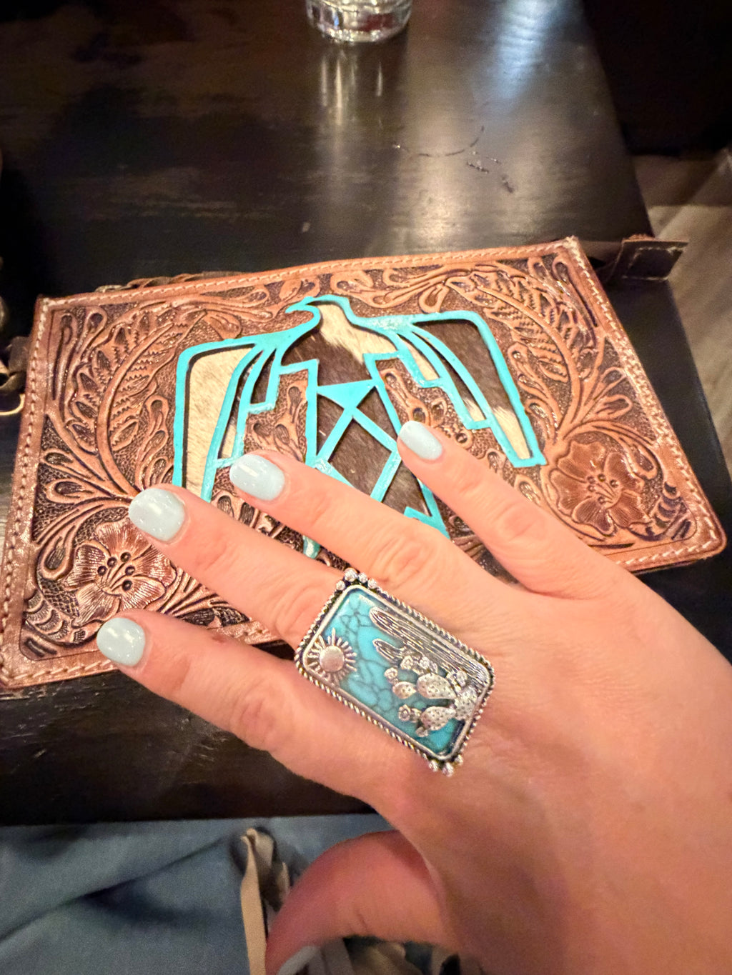 Boho Ranch Shop Western Style Stone Pendant Cutout Stretch Ring