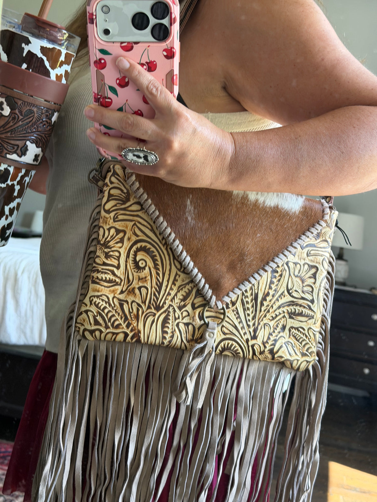 Myra Bag Harappa Leather & Hairon Cowhide Crossbody Bag with Fringe