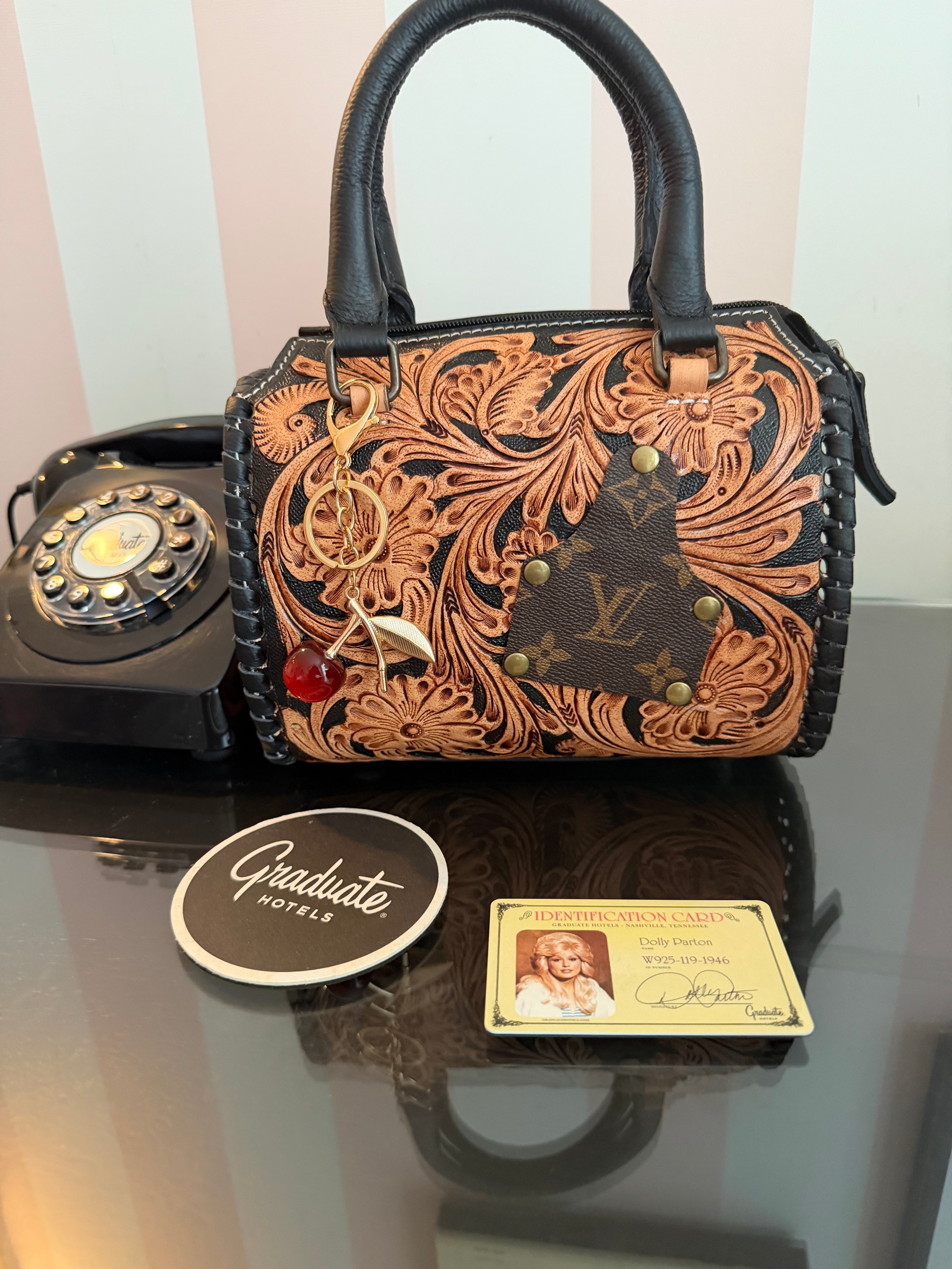 Upcycled Louis Vuitton Speedy Handbag | Hand-Tooled Western Cherry Leather