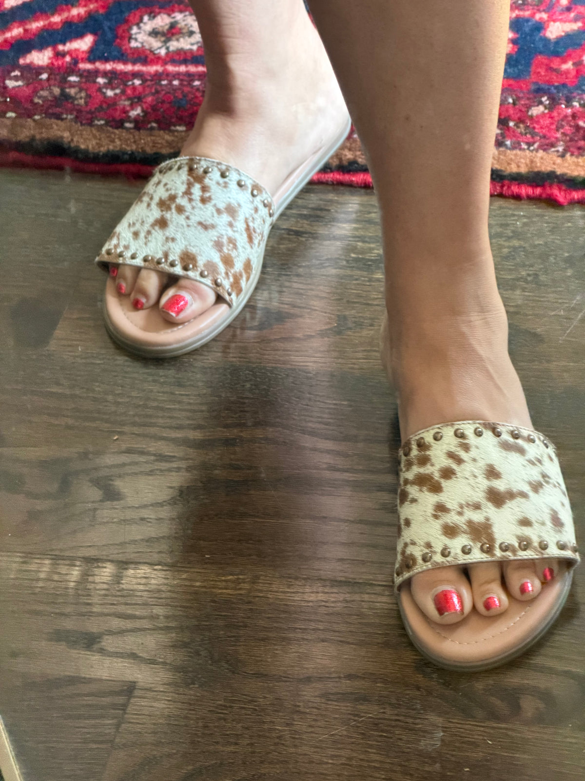 Myra Lettie Ridge Brown Cowhide Slide Sandals | Western Hair On