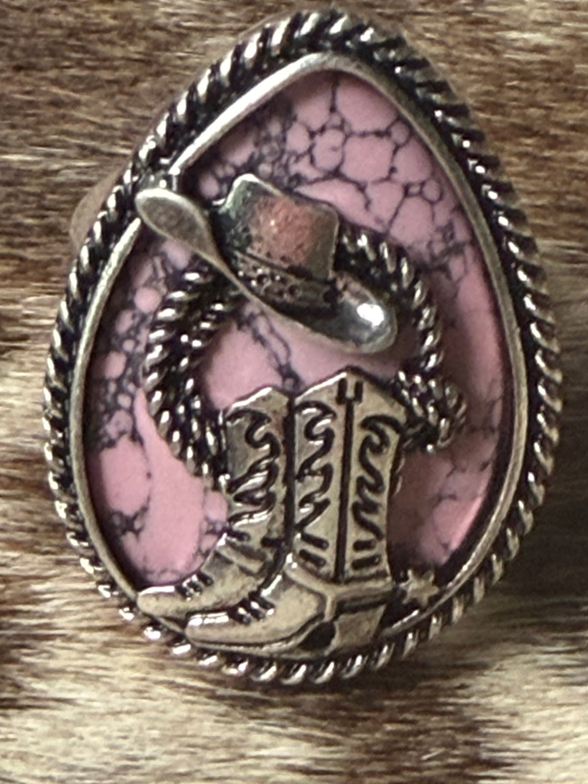 Boho Ranch Shop Western Style Stone Pendant Cutout Stretch Ring