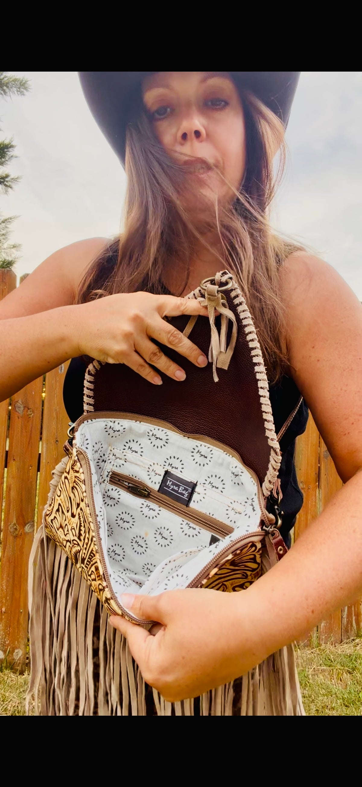 Myra Bag Harappa Leather & Hairon Cowhide Crossbody Bag with Fringe