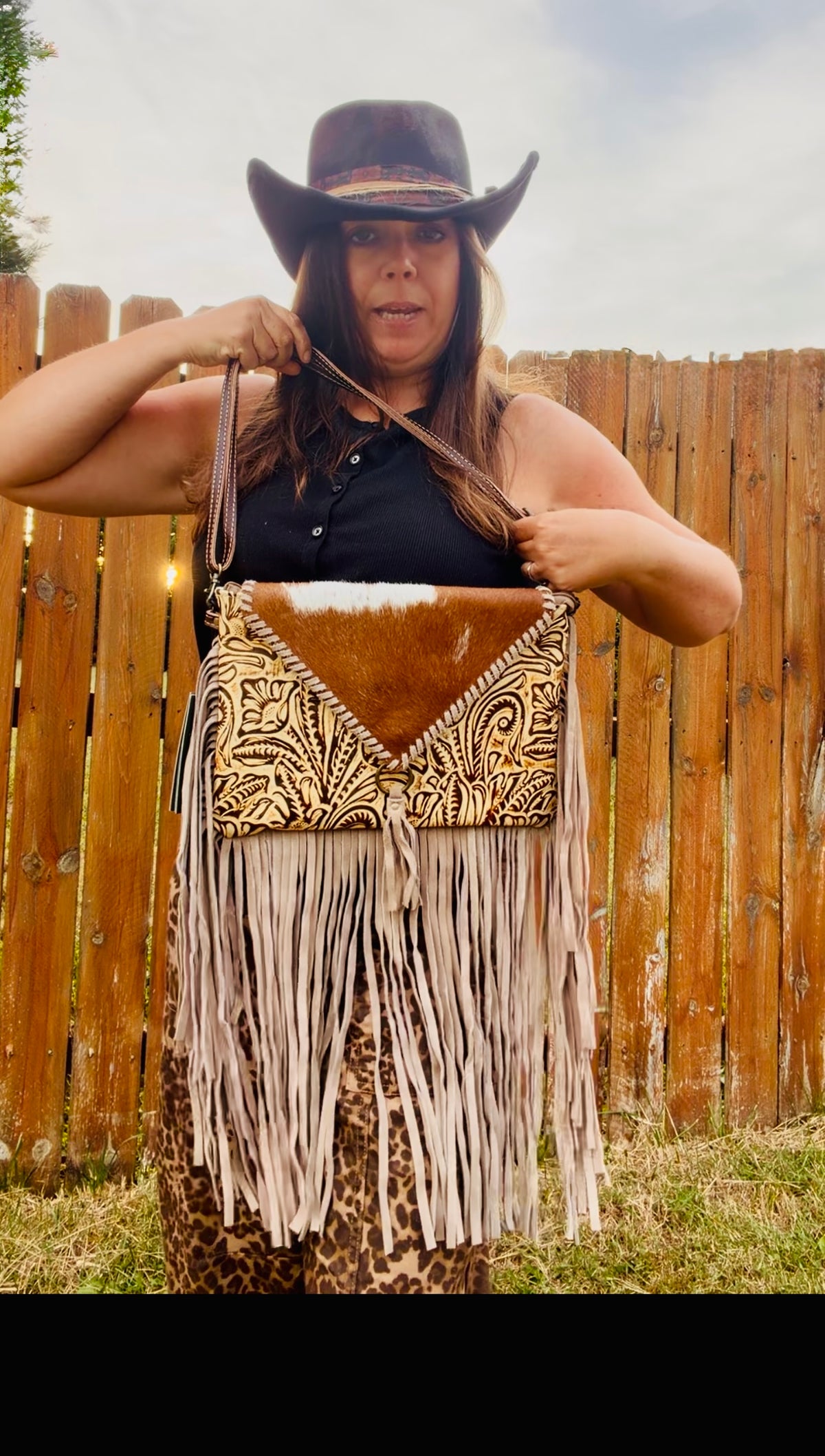Myra Bag Harappa Leather & Hairon Cowhide Crossbody Bag with Fringe