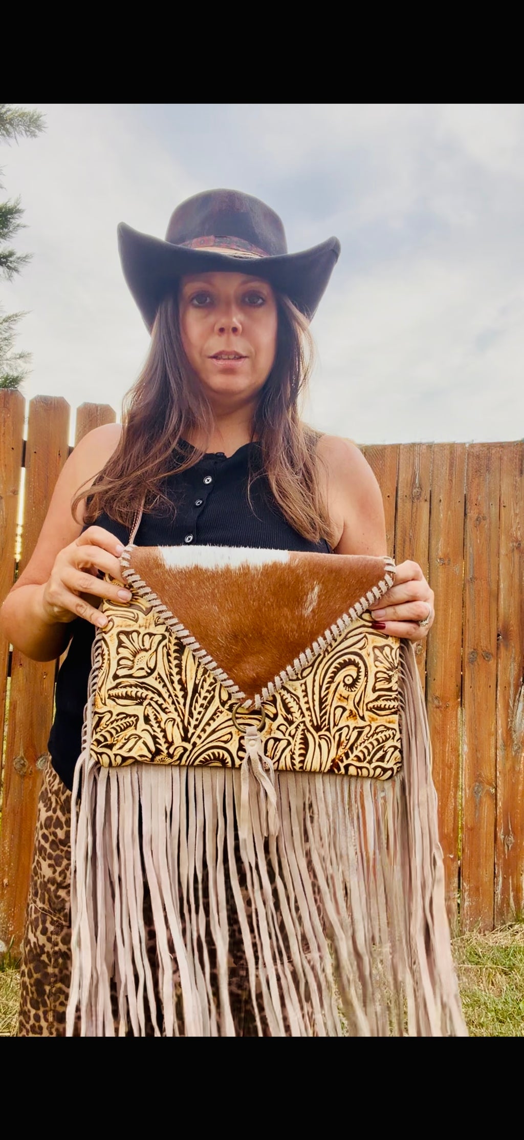 Myra Bag Harappa Leather & Hairon Cowhide Crossbody Bag with Fringe