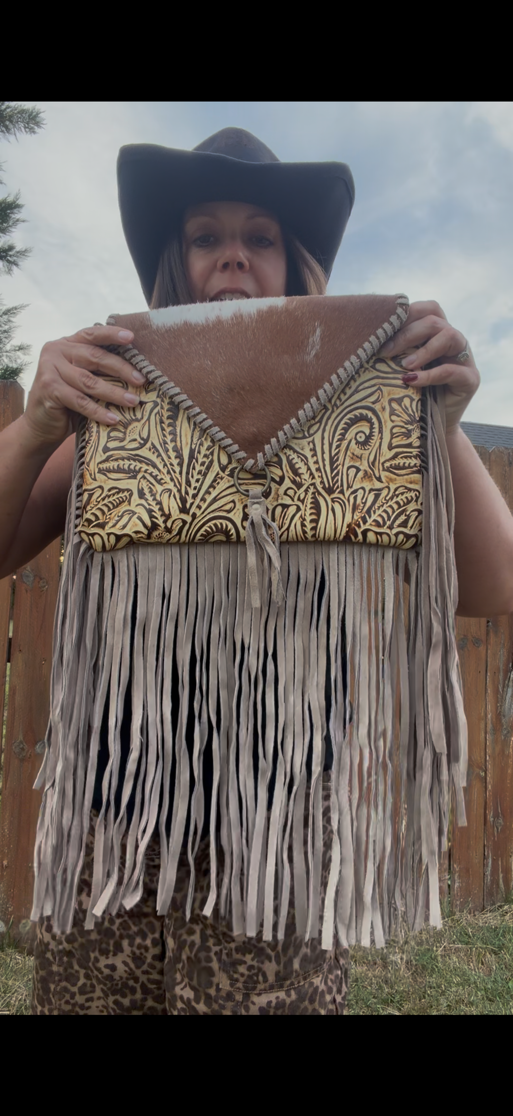 Myra Bag Harappa Leather & Hairon Cowhide Crossbody Bag with Fringe