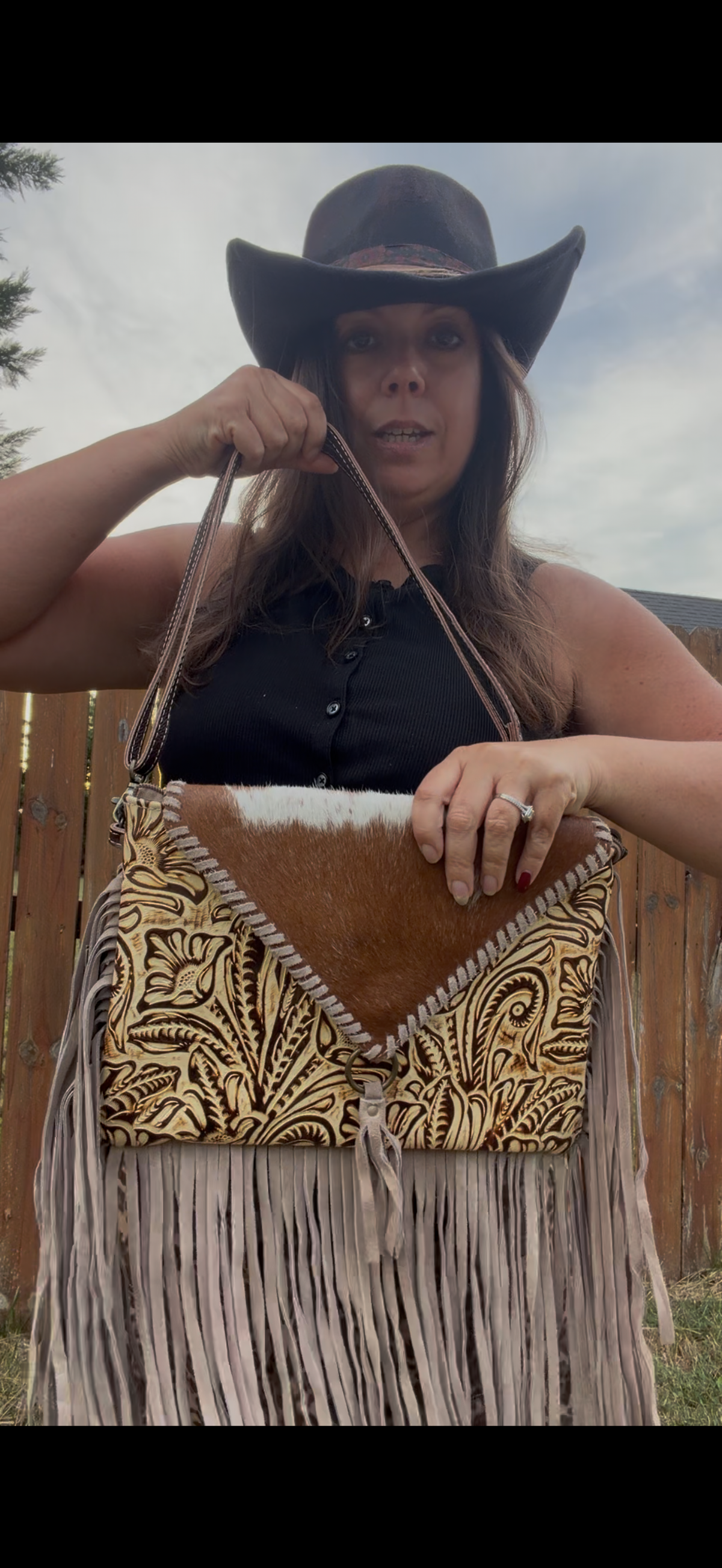 Myra Bag Harappa Leather & Hairon Cowhide Crossbody Bag with Fringe