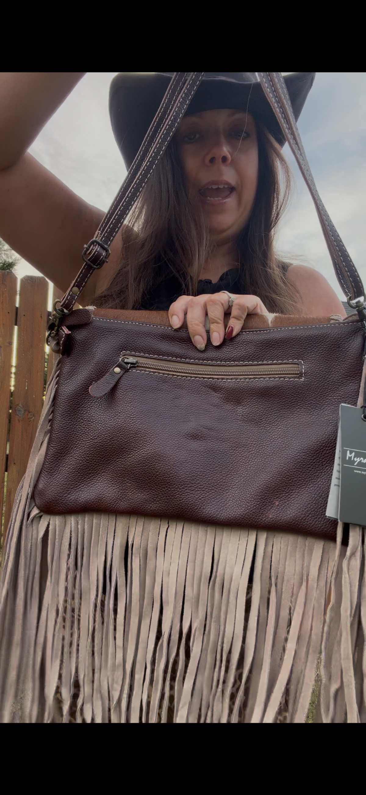 Myra Bag Harappa Leather & Hairon Cowhide Crossbody Bag with Fringe