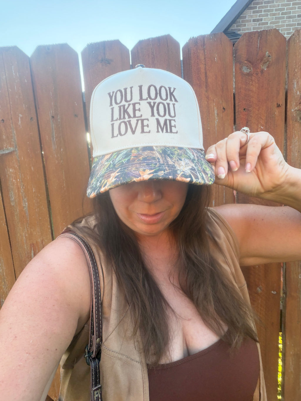 You Look Like You Love Me Embroidery Camo Trucker