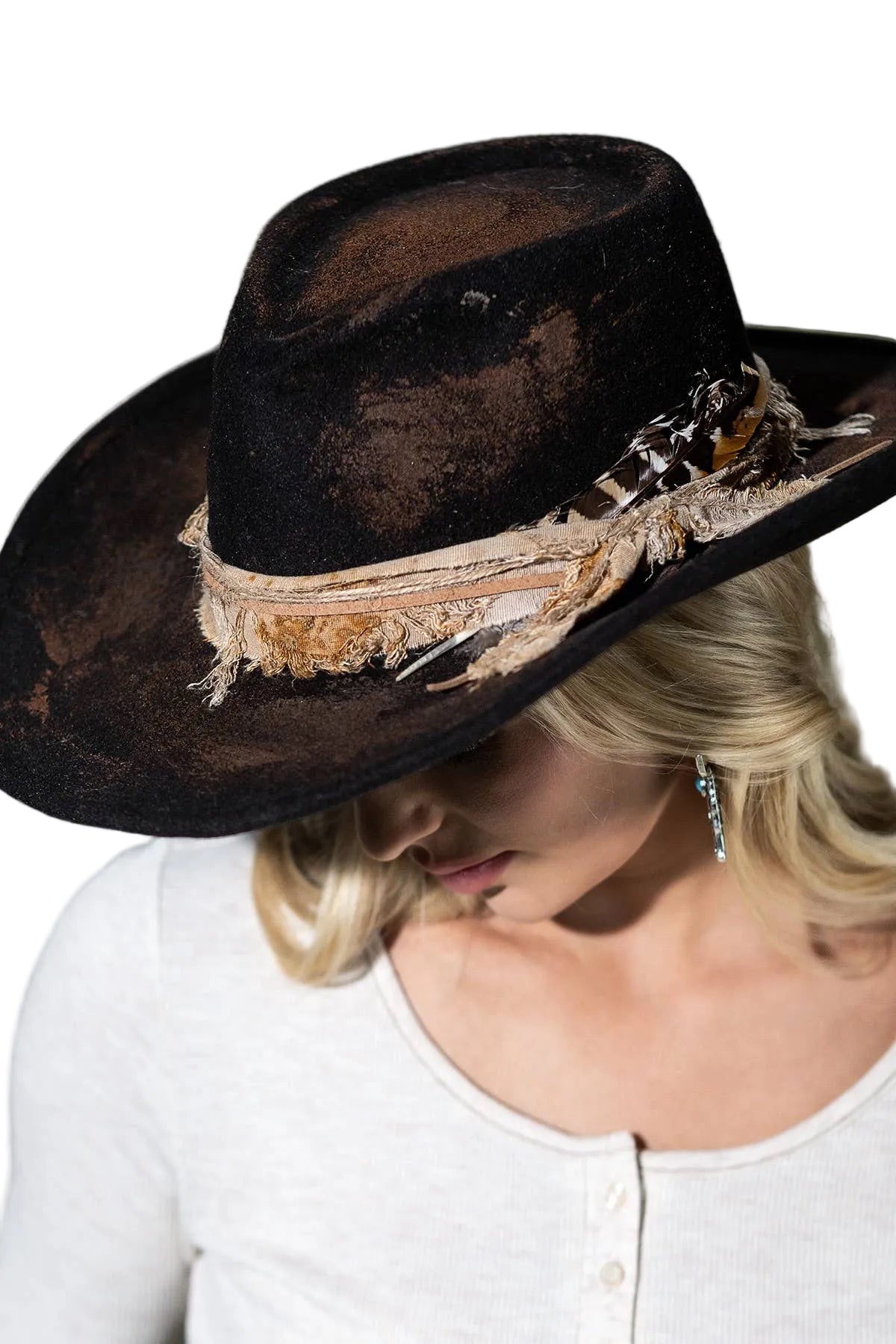 Vintage Versatile Shapeable Cowgirl & Fedora Hat With Feather Accent - Polyester, One Size, Black