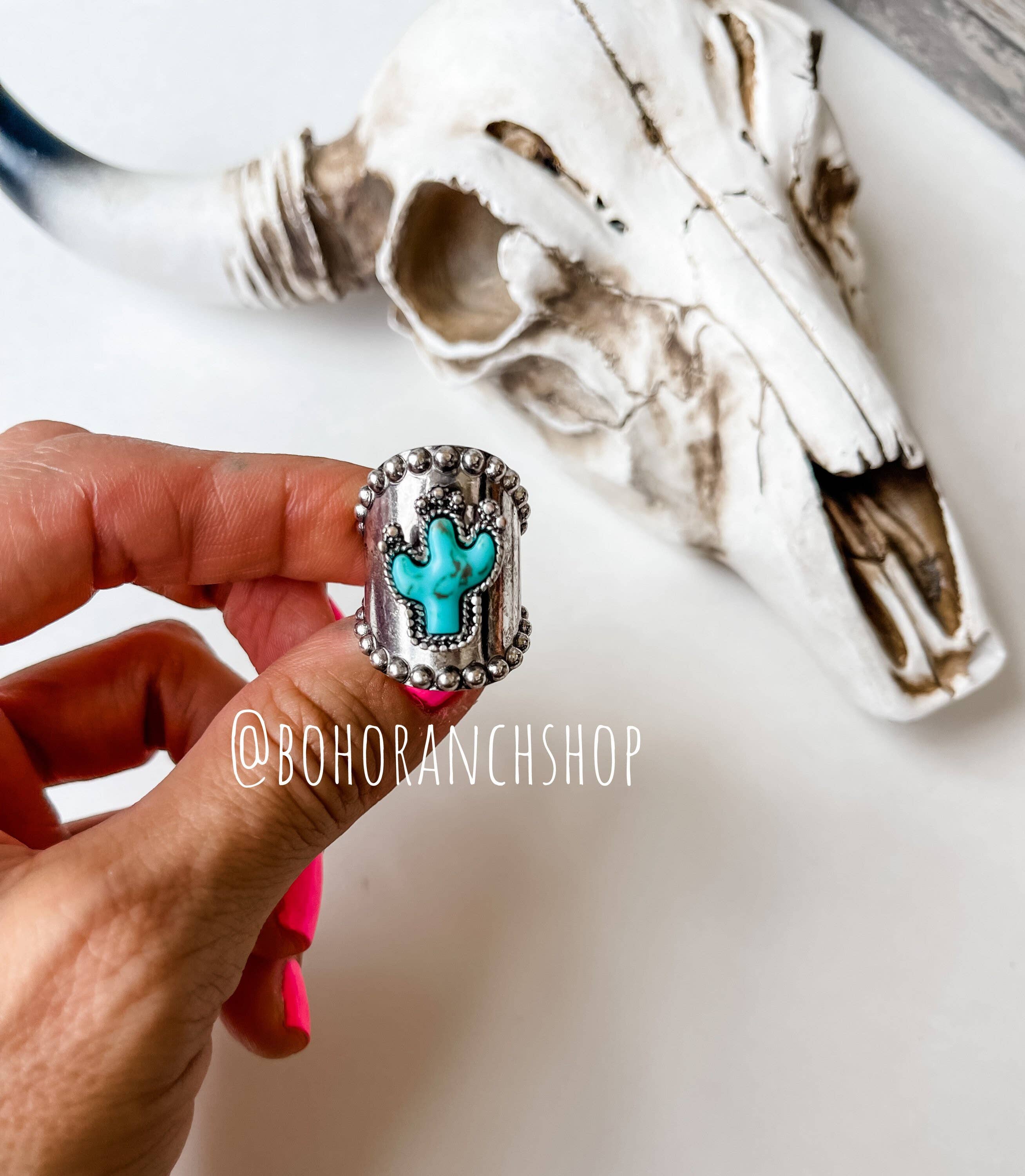 Stone Cuff Ring - cactus or thunderbird