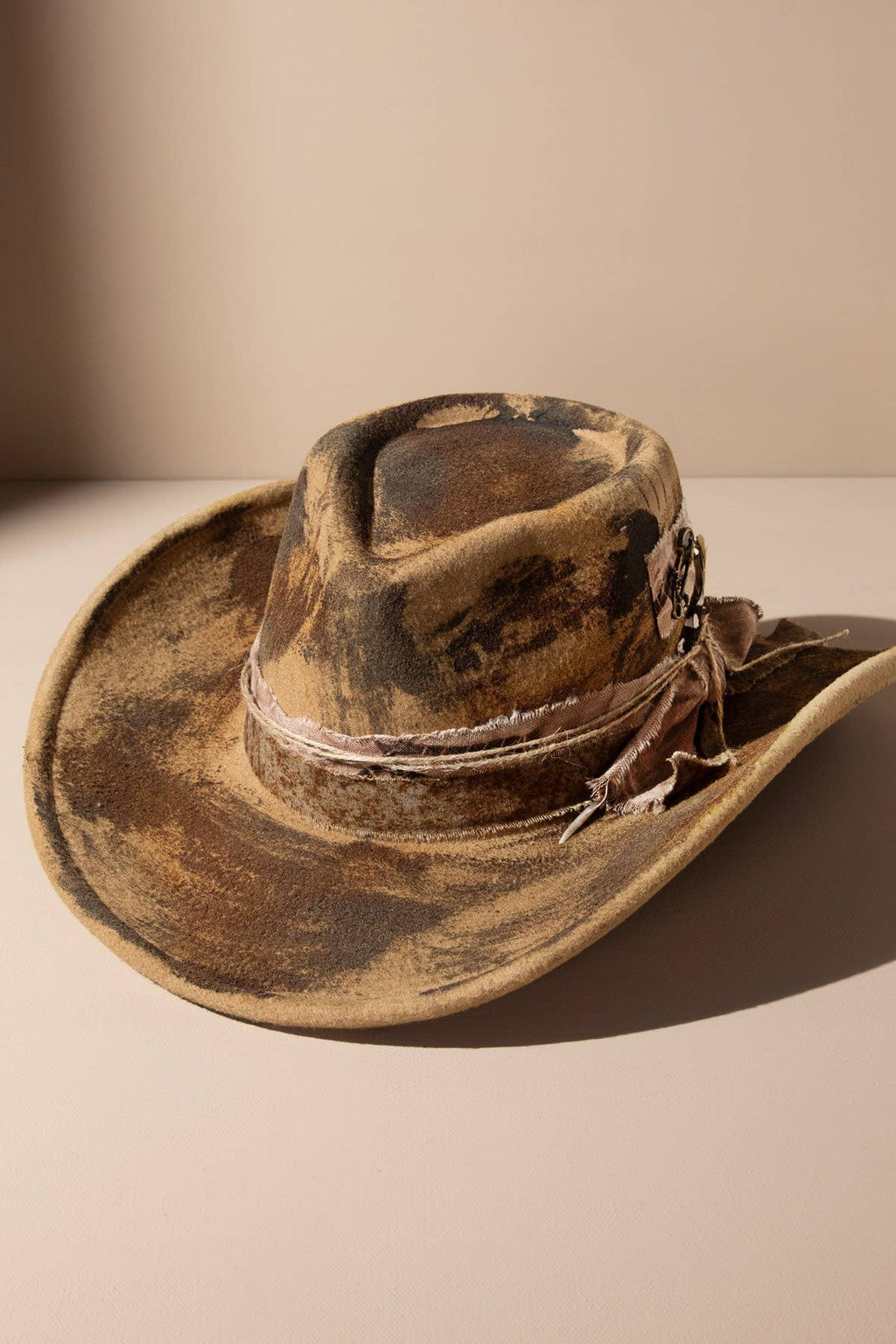 Rustic Shapeable 2-in-1 Cowgirl Fedora Hat with Distressed Fabric Band -Women's One Size, Taupe