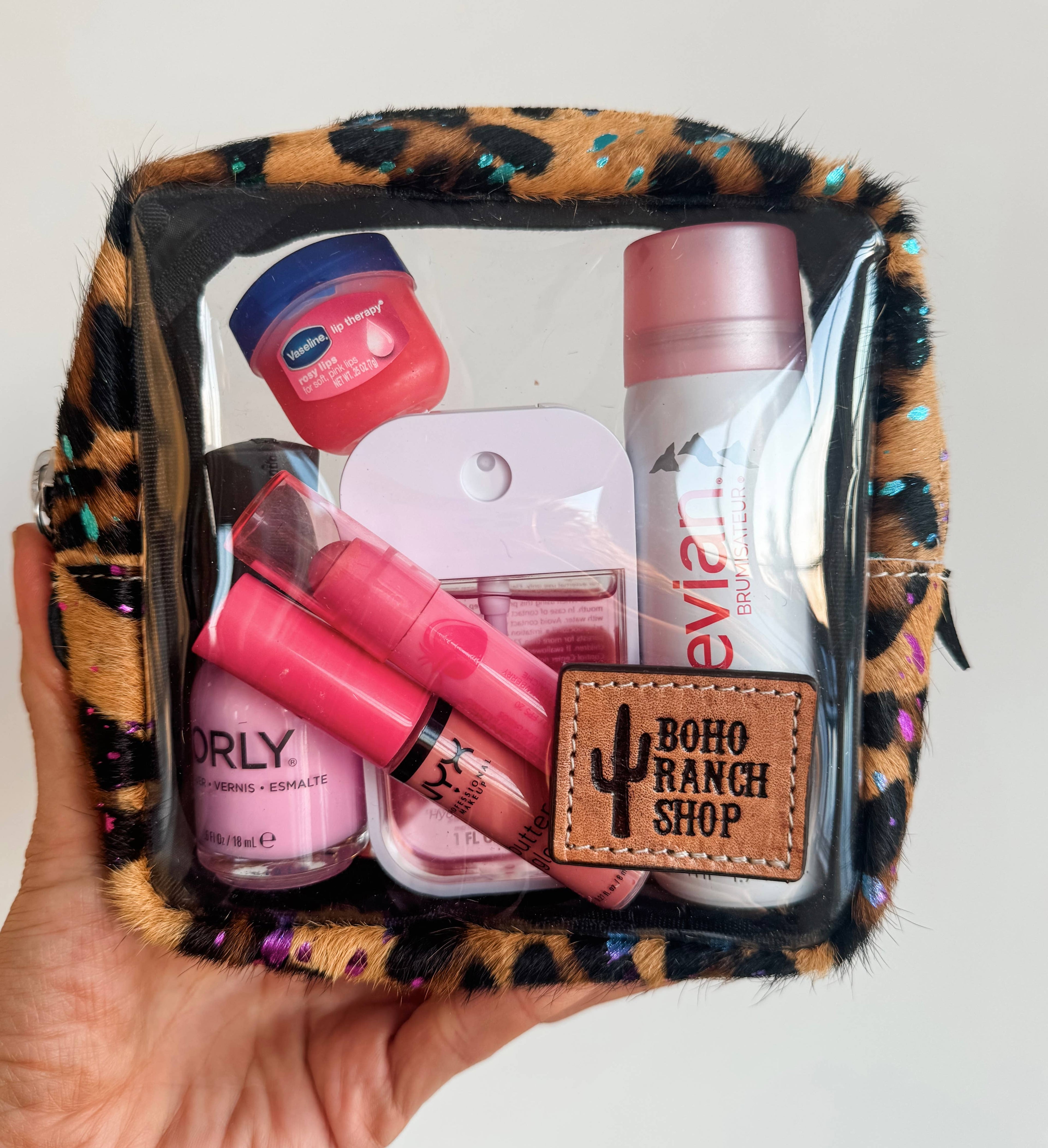 Cowhide Cosmetic Clear Case - Toiletry Makeup Travel Bag
